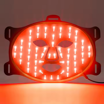Inside view of LED red light therapy mask showing illuminated treatment lights