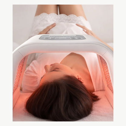 LED light therapy device facial treatment at home using red and near infrared light for acne, wrinkles and skin rejuvenation