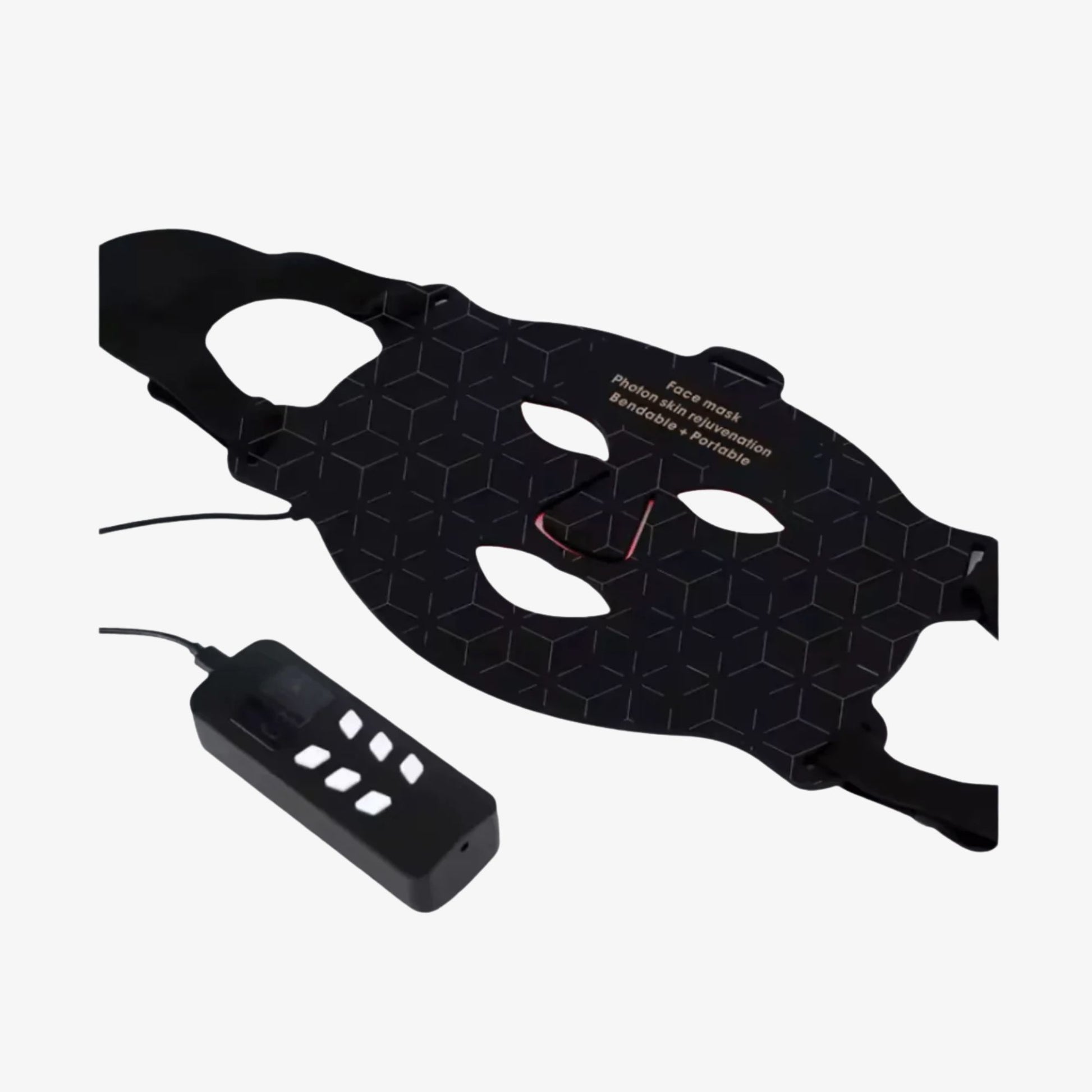 Luminmax flexible LED light therapy face mask with controller shown at an angle