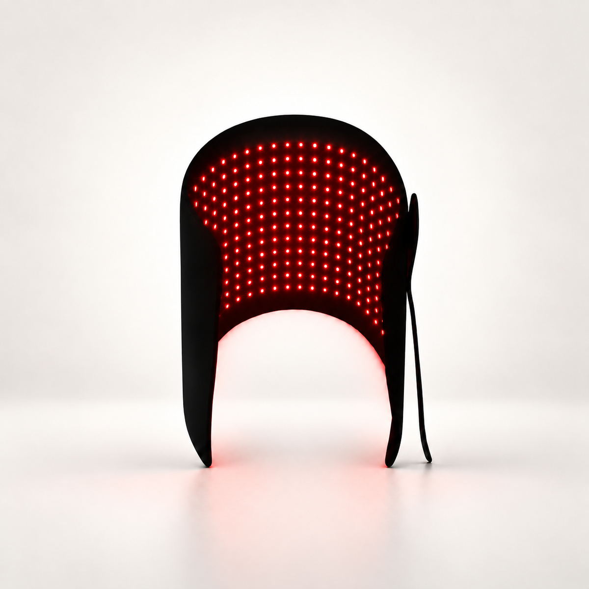 Inside view of flexible red and near-infrared light therapy belt with illuminated LEDs