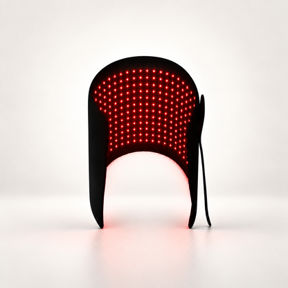 Inside view of flexible red and near-infrared light therapy belt with illuminated LEDs