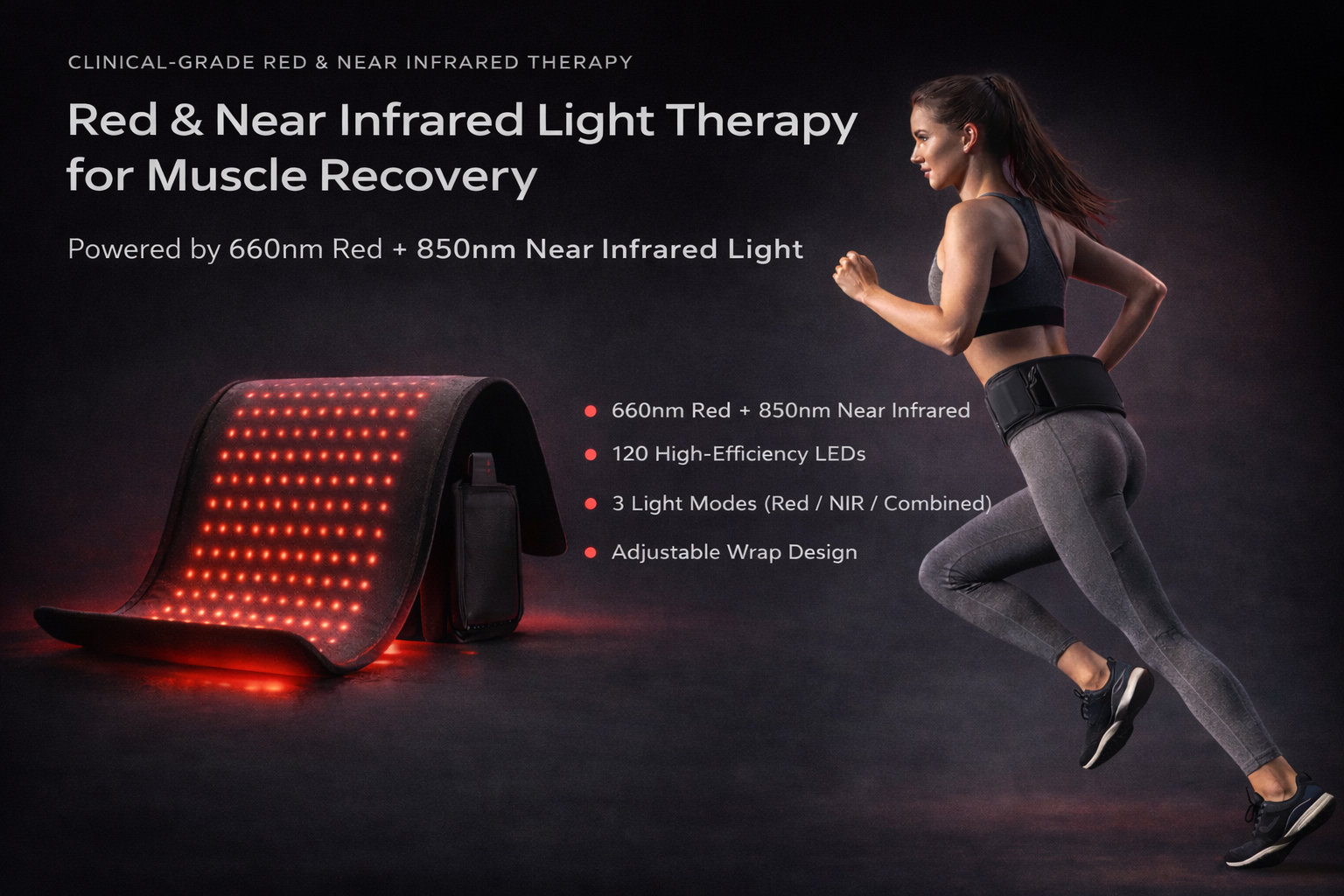 Red and Near Infrared Light Therapy Belt for Muscle Recovery and Pain Relief