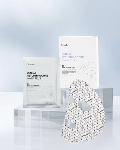 Omega Returning Core Mask Plus packaging on a light gray background